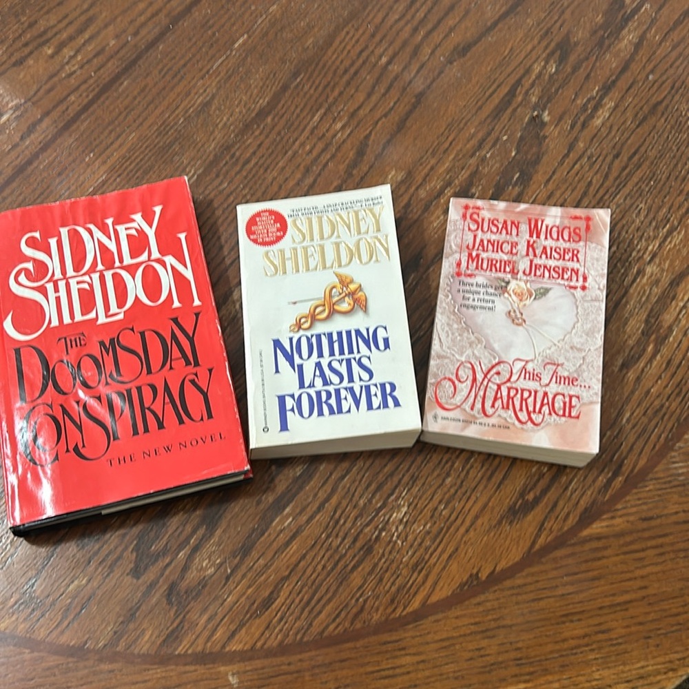 3 books:  2 Sidney Sheldon. 3 stories, Susan Wiggs, Janice Kaiser Muriel Jensen